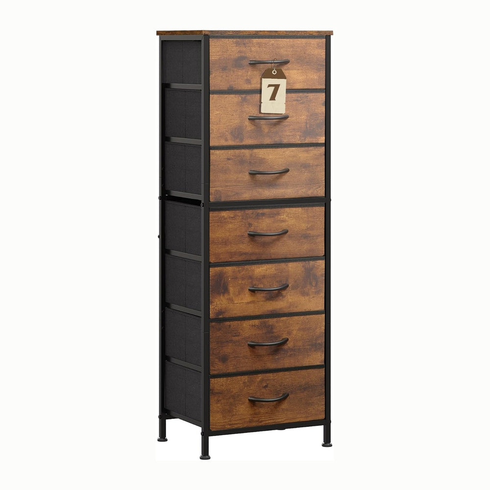 WLIVE Tall Dresser for Bedroom, 7 Drawer Dresser, Rustic Brown