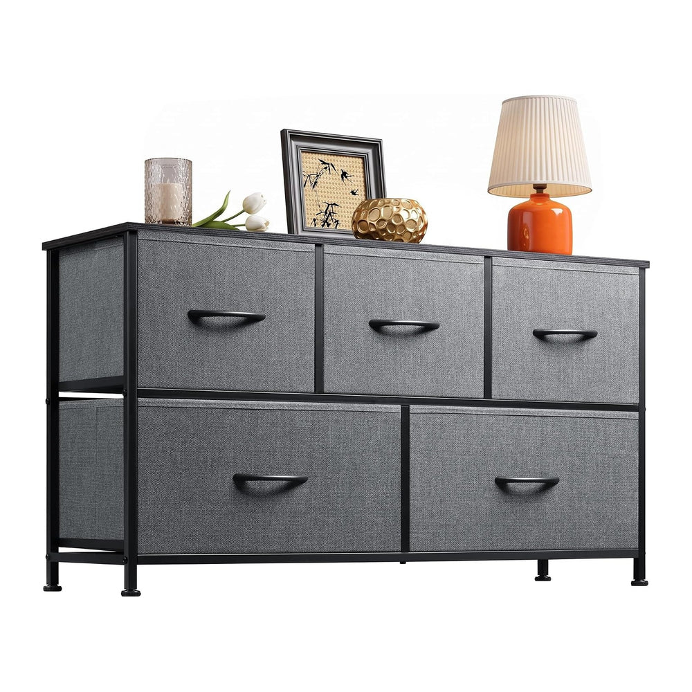 WLIVE Wide Dresser for Bedroom, 5 Drawer Chest of Drawers, Dark Grey