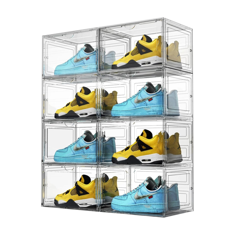 XL Shoe Storage Box,8 Pack Drop Side Shoe Boxes Clear Plastic Stackable,Sneak...