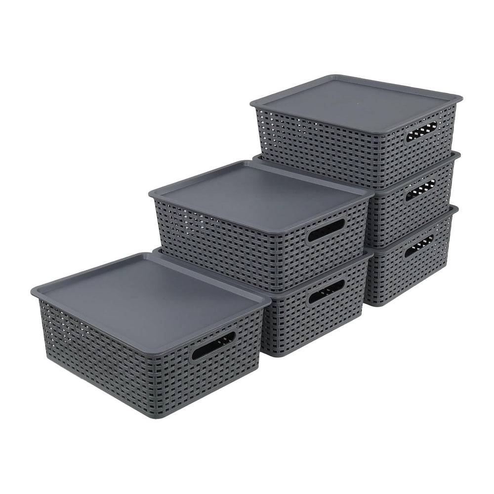 Xyskin 6-Pack Weave Storage Baskets with Lids, Stackable Storage Bins