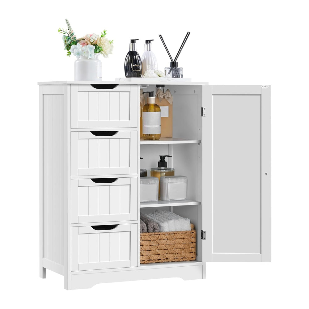 Yaheetech Bathroom Storage Cabinet with 4 Beadboard Drawers and Door, White