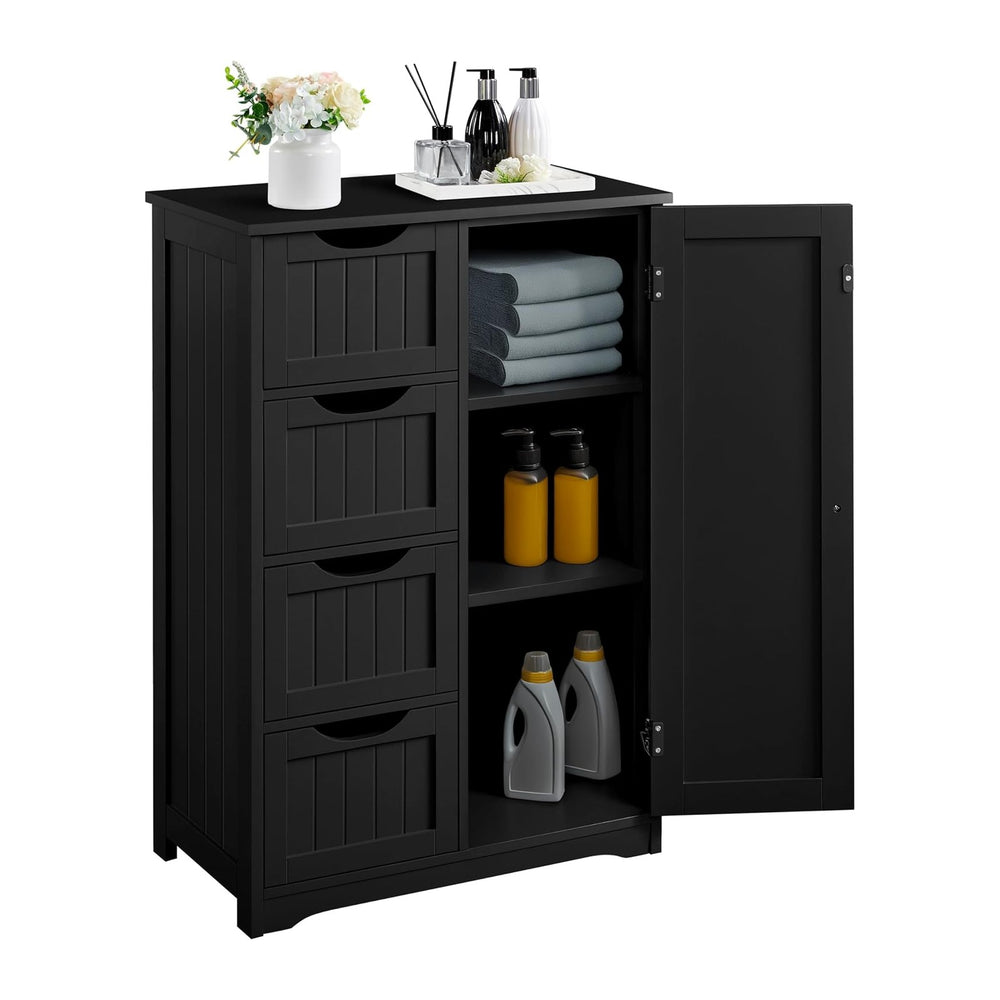 Yaheetech Small Bathroom Storage Cabinet with 4 Drawers & Door, Black