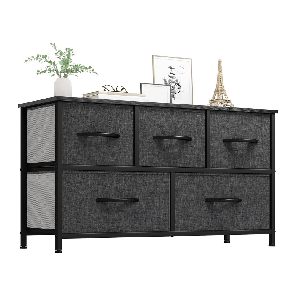 YITAHOME Dresser with 5 Drawers - Fabric Storage Tower, Black Dresser & C...